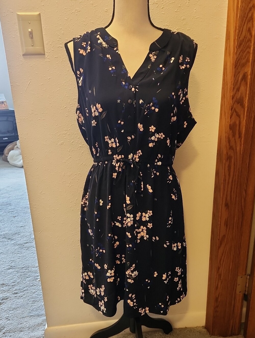 41 Hawthorn Navy Sleeveless Floral Drawstring Mini Dress NWOT